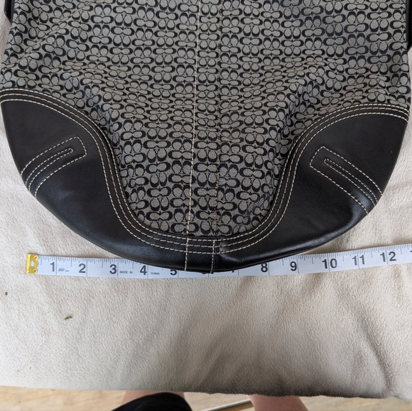Coach Hobo Bag Signature Mini C Logo Black Gray Canvas Leather Jacquard Shoulder - Picture 10 of 11